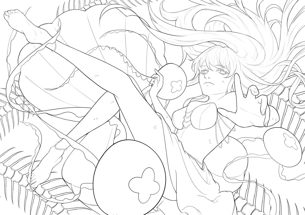 lineart illustration: ocean nymph